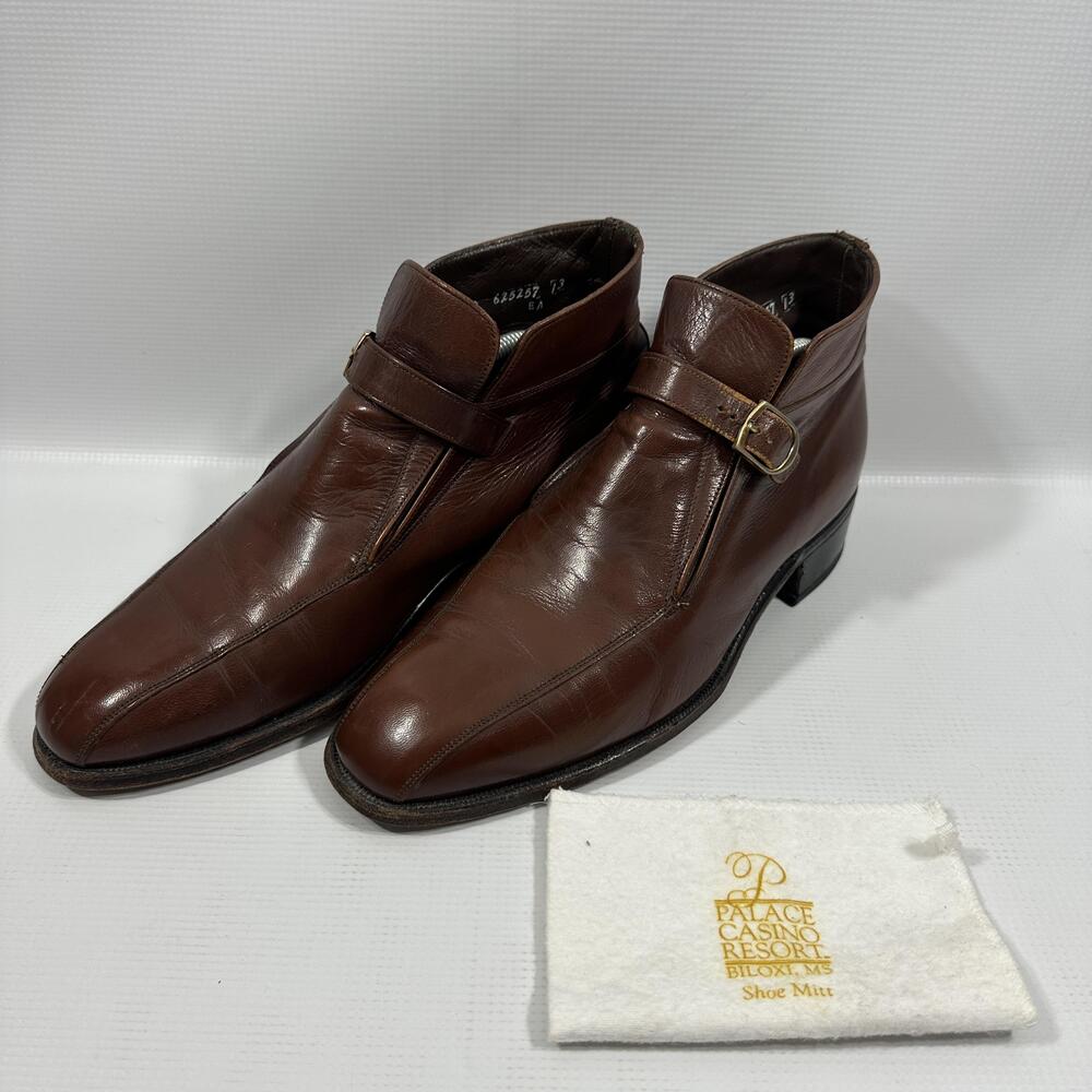 Vintage Florsheim Imperial Boots Mens Size 8.5 Brown Leather Ankle Buckle USA
